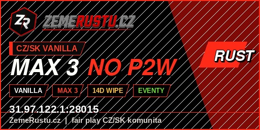 Баннер сервера CZ/SK ZemeRustu.cz | 3X | Max 3 | 50% Upkeep