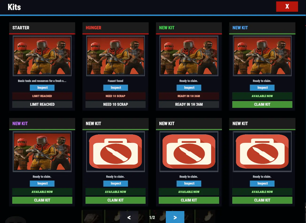 Kits menu pluginu